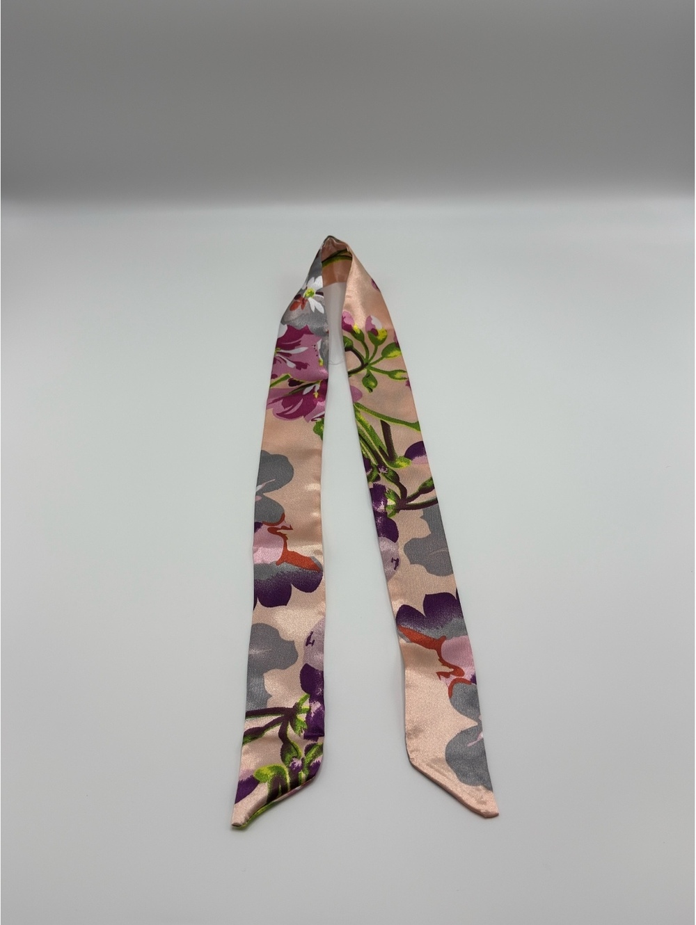 Floral Patterned Satin Skinny Scarf Tie
